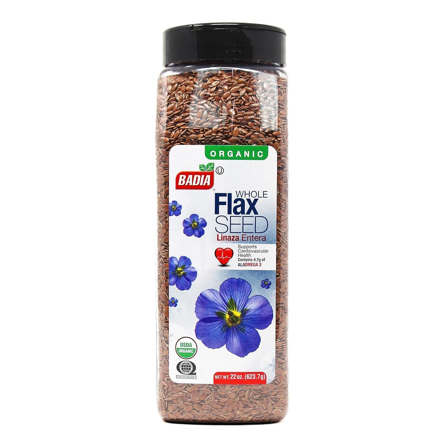 Badia Organic Flax Seed Whole, 22 oz - Premium Superfood for Baking, Smoothies & Cooking, High in Fiber & Omega-3