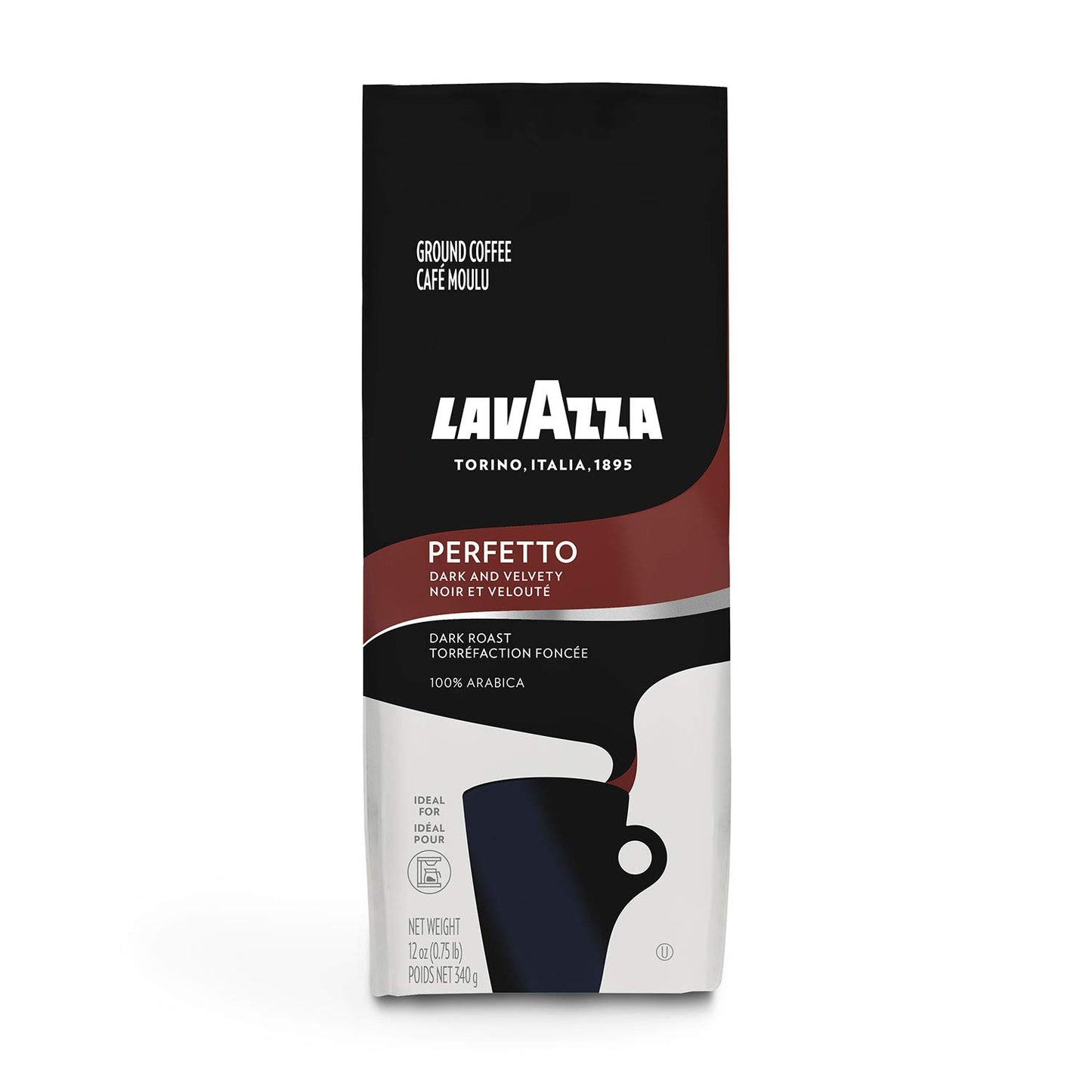 Lavazza Perfetto Ground Coffee Blend, Dark Roast, 100% Arabica, Full-Bodied, 12 Oz