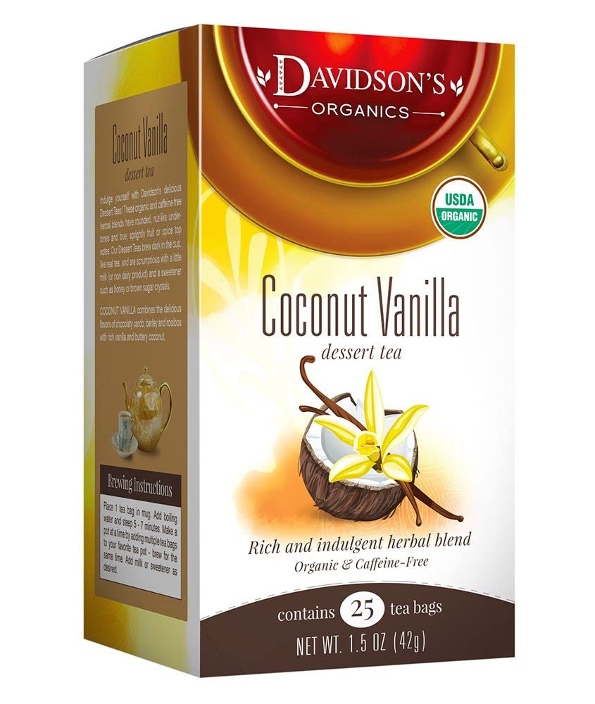 Davidsons Organics Coconut Vanilla Tea Bags, 25 Count, Pack of 6, Model 2545