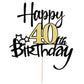 Kaoenla Black Gold Glitter Happy 40Th Birthday Cake Topper - Hello 40/Cheers 40,Happy Forty Birthday Anniversary,40 Years Old Bi