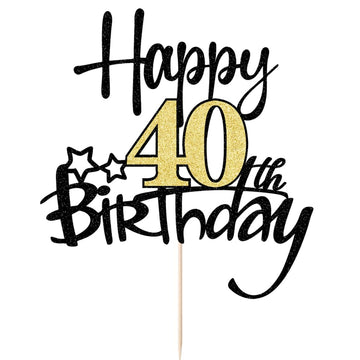 Kaoenla Black Gold Glitter Happy 40Th Birthday Cake Topper - Hello 40/Cheers 40,Happy Forty Birthday Anniversary,40 Years Old Bi