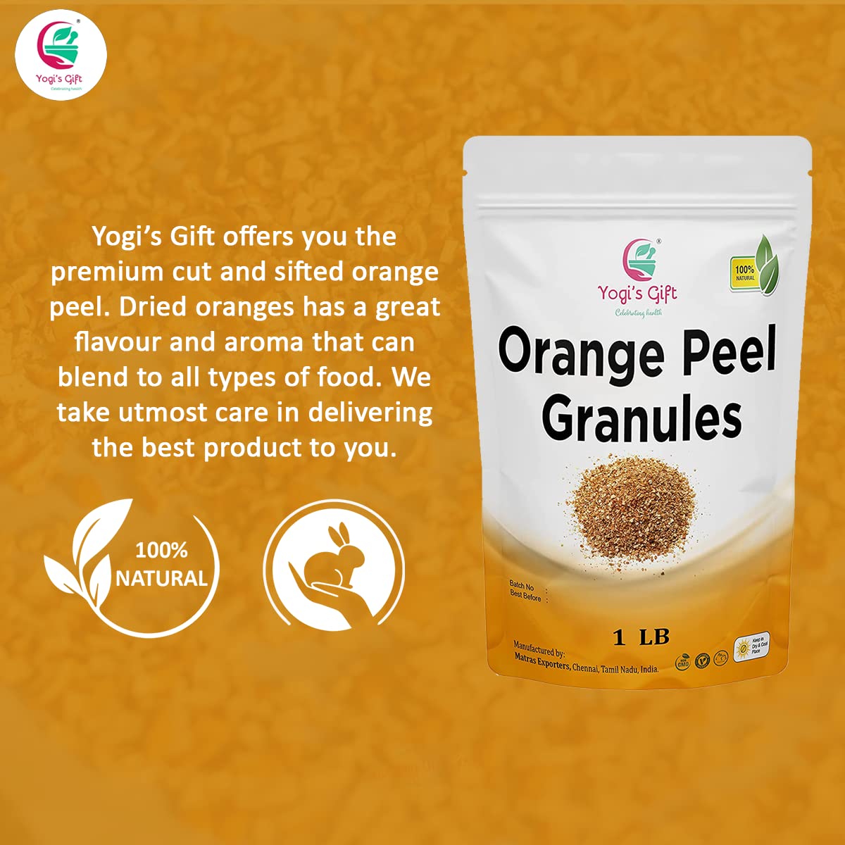 Dried Orange Peel 1 Lb | Rich Citrus Aroma And Flavour | Small Granules | Perfect For Tea, Cookies, Rye Breads, Seasoning & More