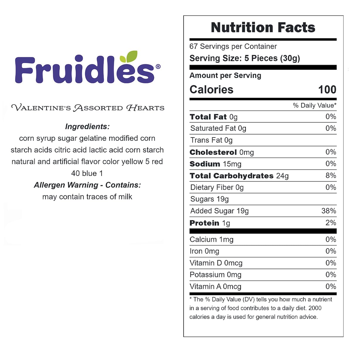 Fruidles Valentines Assorted Gummy Hearts Candy, Delicious Fruit Flavors Gummies (Half-Pound)