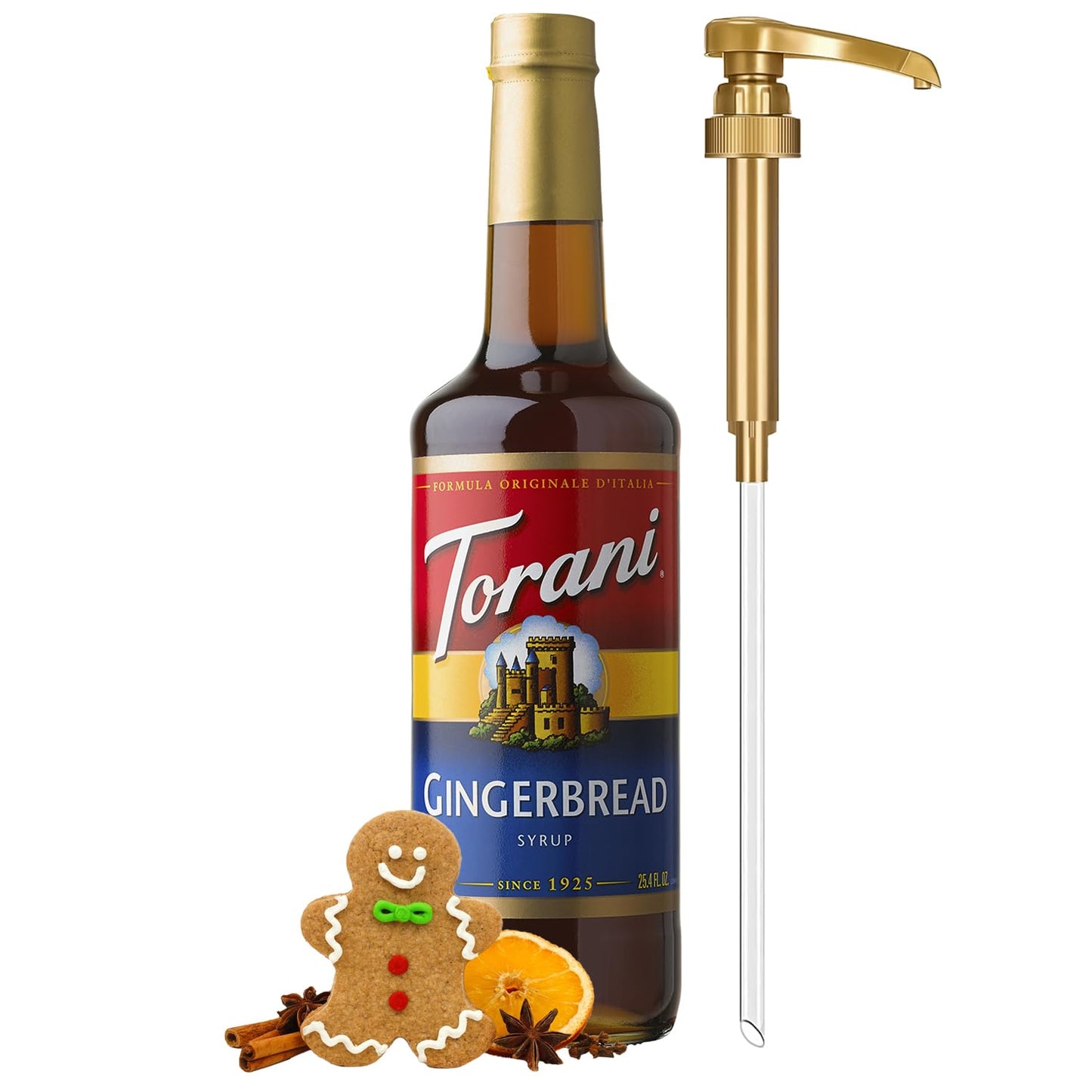 Torani Coffee Syrup  Gingerbread Flavoring for Drinks  Pump Included  25.4 Fl Oz