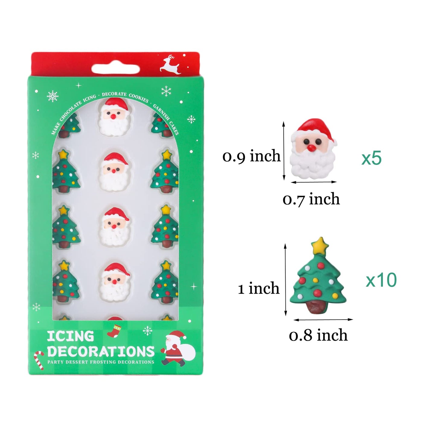 GEORLD Edible Candy Sprinkles for Christmas Tree & Santa Claus, Sugar-Based, 15pcs Decor for Cakes & Cupcakes