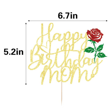 Keoysek Happy Birthday Mom Cake Topper Gold Glitter Mother'S Birthday Cake Decoration Supply - Birthday Party Decor For Mom - Mo