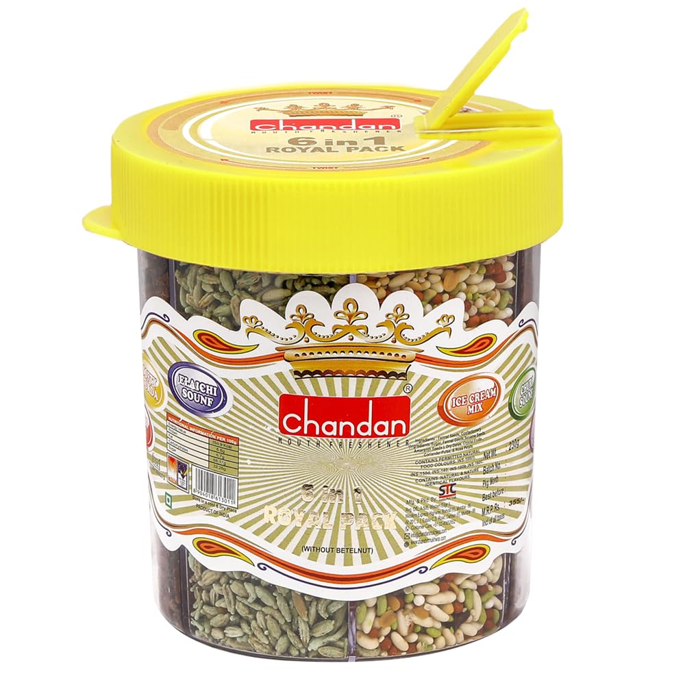 Chandan Mouth Freshener 6 In 1 Royal Pack Mukhwas | Elaichi Sounf, Churi Sounf, Ice Cream Mix, Jet Mix, Gulab Mix & Softy Tukda