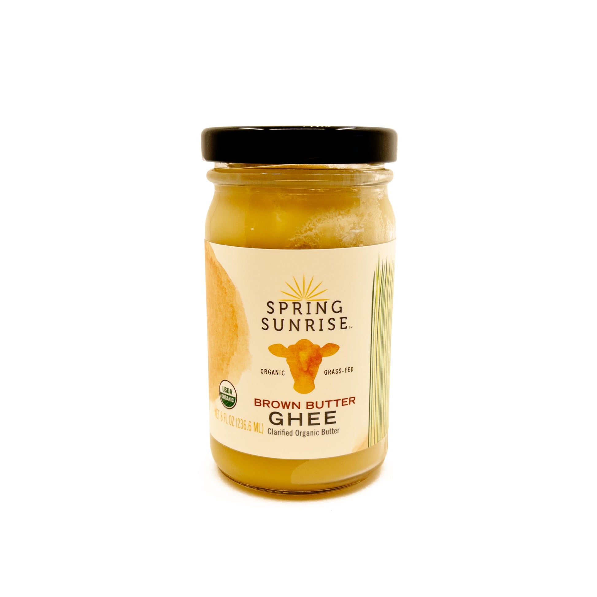 Spring Sunrise Organic Brown Ghee - Grass Fed Clarified Butter - Keto & Paleo Friendly, Lactose & Gluten Free Cooking Oil With High Smoke Point - 8 Oz Jar