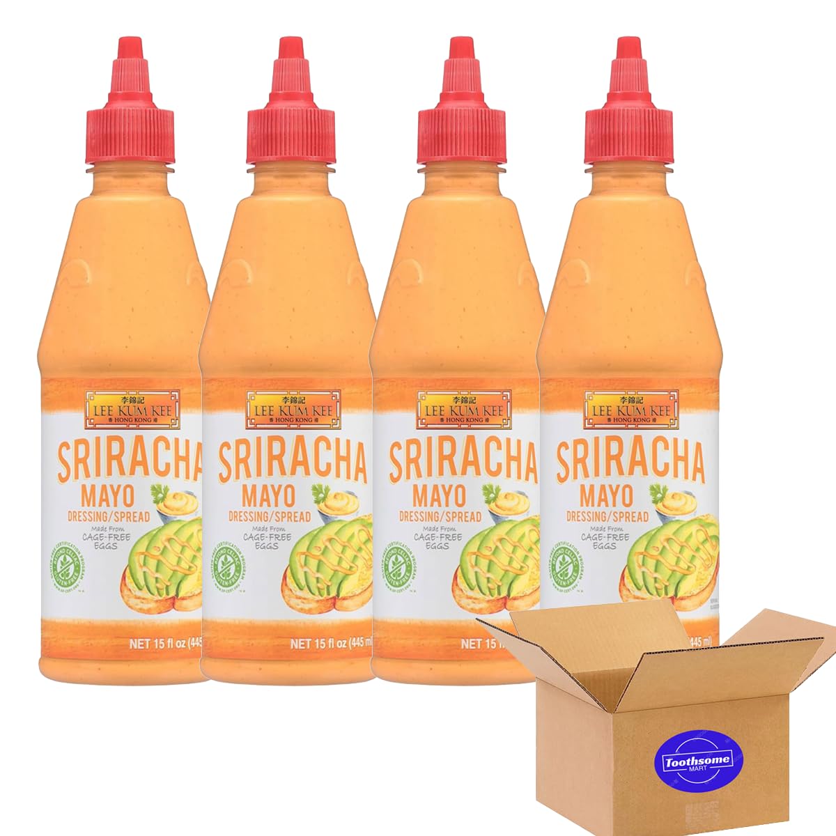 Lkk Sriracha Mayo 15 Ounces,Creamy Mayonnaise Sauce,Cage-Free Eggs, Gluten Free (pack of 4, 15oz)