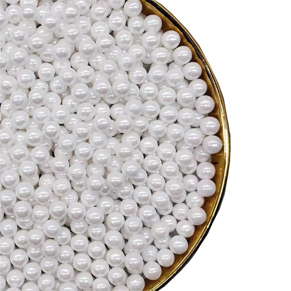 White Sprinkles Edible Pearl 7Mm 130G/4.6Oz,Christmas Cake Dessert Sprinkles,Cookie Sprinkles,Sugar Pearl, Edible Pearls Candy F