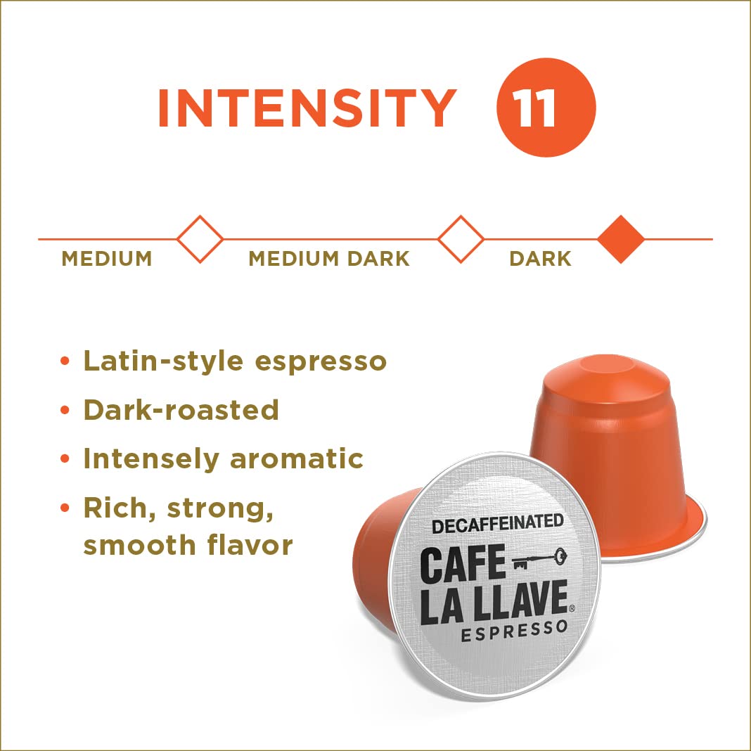 Cafe La Llave Decaf Espresso compact pieces, 80-Count Aluminum Pods, Intensity 11, Compatible with Original Nespresso Machines, Coffee