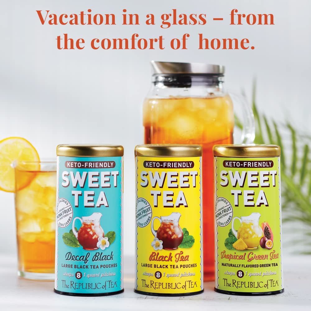 The Republic of Tea Keto-Friendly Sweet Iced Black Tea, 8 Quart-Sized Pouches, Naturally Caffeinated