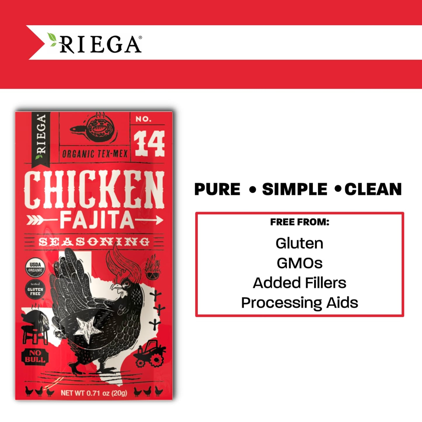 Riega Organic Fajita Seasoning Mix - Classic Tex-Mex Blend For Chicken, Beef, Veggies & Sheet Pan Dinners - 0.71 Oz (Pack Of 8)