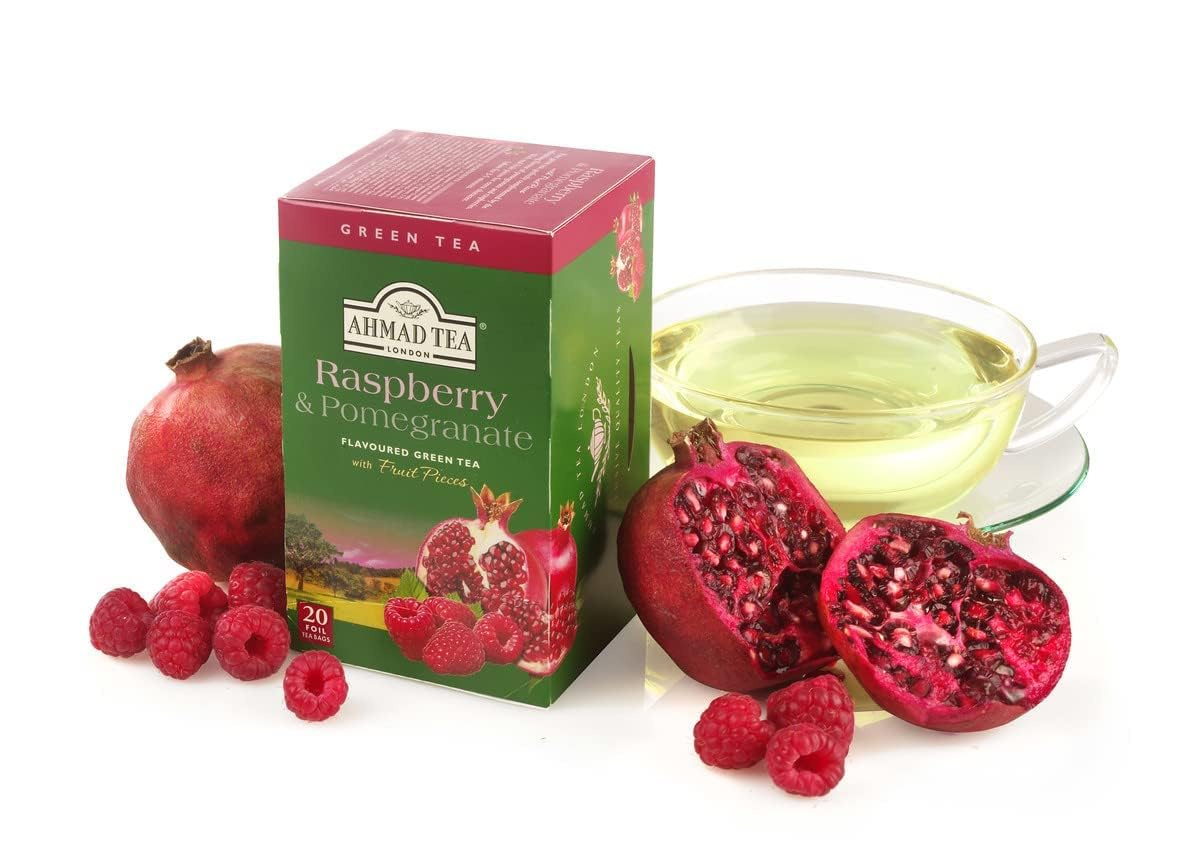 Ahmad Tea Raspberry & Pomegranate Green Tea with Fruit Pieces, 20 Count, Model 1242