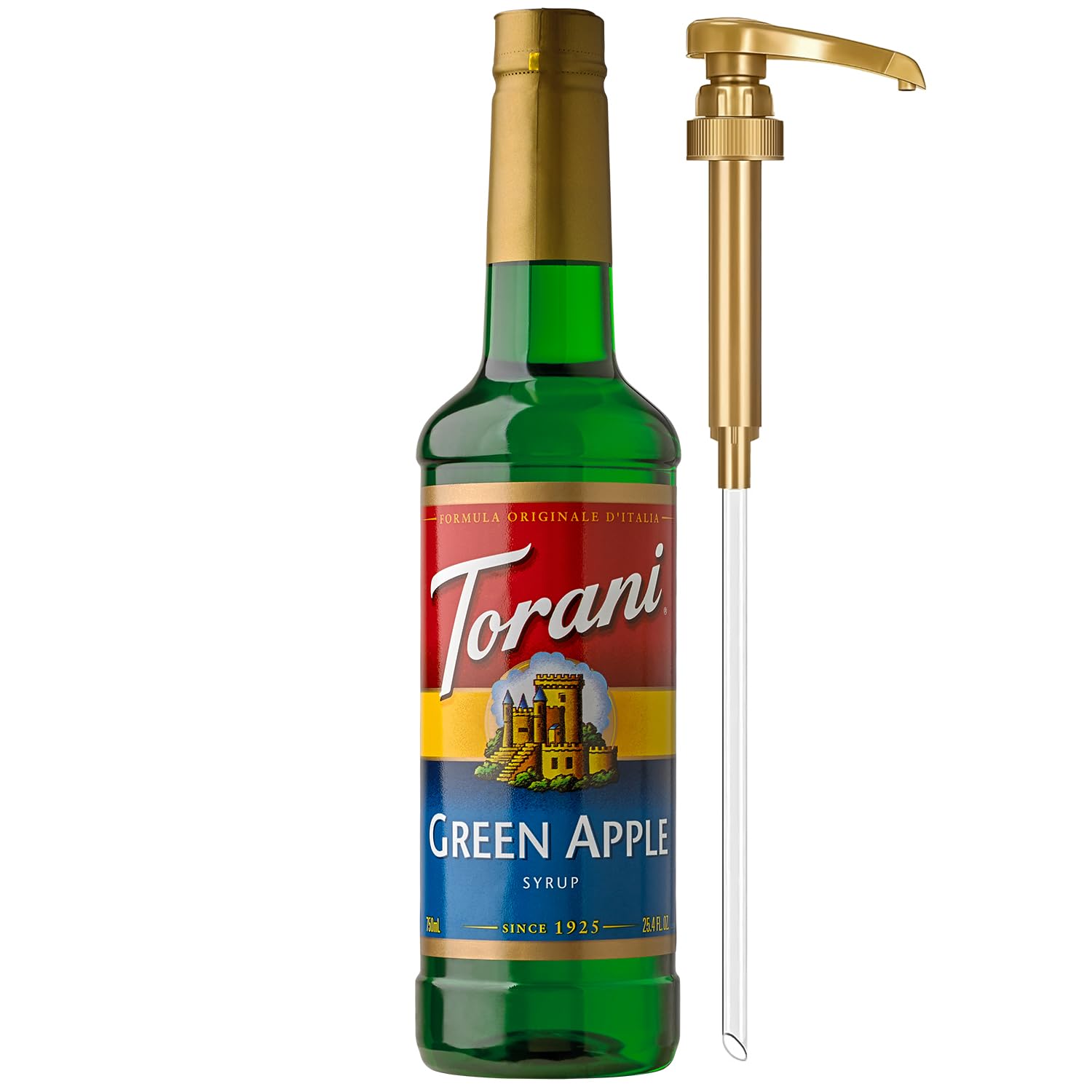 Torani Green Apple Syrup for Drinks, Flavoring for Sodas and Cocktails, 25.4 Fl Oz, Pump Included