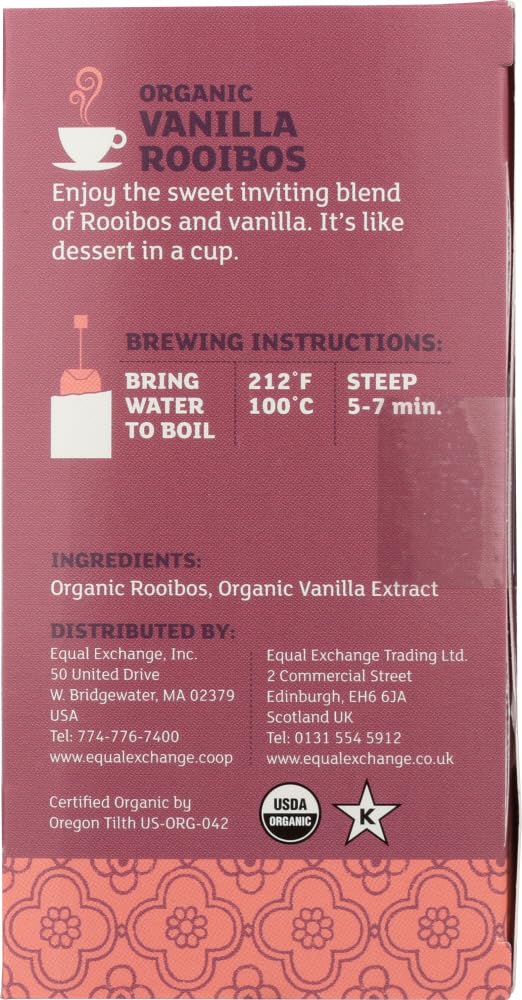 Equal Exchange Organic Herbal Tea Vanilla Rooibos - 20 Tea Bags - 2 Pack