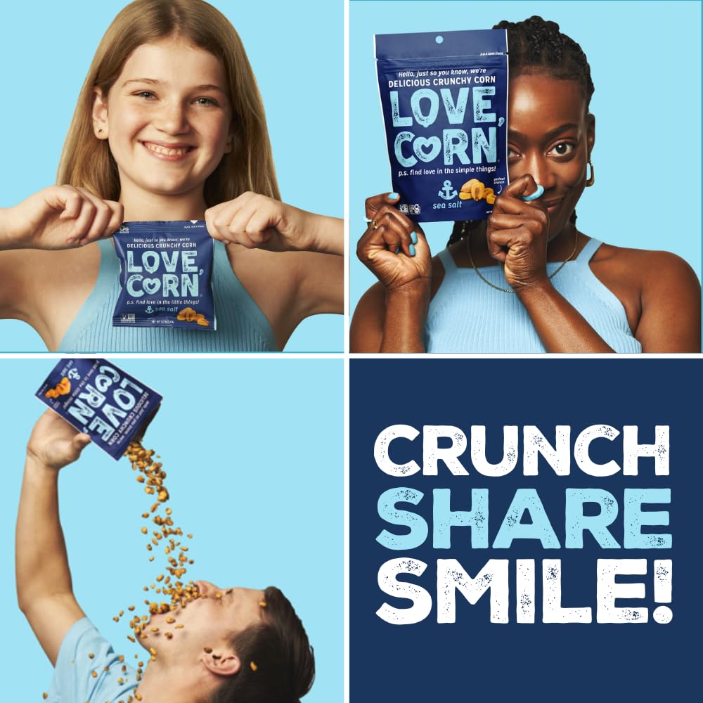 Love Corn Sea Salt Crunchy Corn Snack, Non-GMO, Vegan, Gluten-Free, 4oz Pack of 6