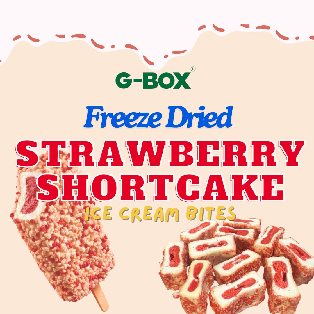 G-BOX Freeze Dried Ice Cream Bites - Crunch Strawberry Shortcake - 3.5 OZ - Perfect for Camping and Outdoor Fun