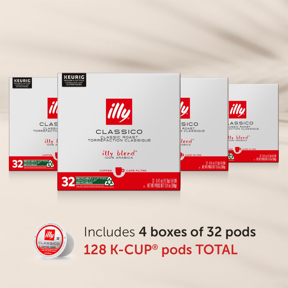Illy Coffee K Cups for Keurig – Classico Roast, Mild Flavor – 32 Count (Pack of 4)