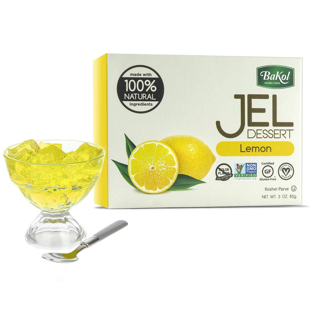 Bakol Jel Dessert - All Natural Vegan Dessert Mix - Kosher - Halal - No Artificial Sweeteners Flavors Or Colors - Lemon Flavor (Pack Of 12)