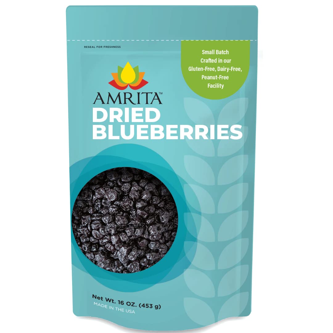Amrita Dried Blueberries 1 lb | Sweetened, Unsulfured, Non-GMO, No Preservatives | Packed Fresh in Resealable Bags | Dried Berri