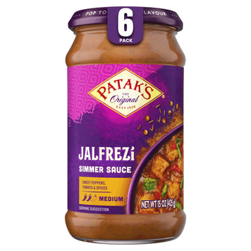 Pataks Jalfrezi Simmer Sauce - Tomato-Based Curry Sauce with Green and Red Bell Pepper, Spices - Gluten-Free & Vegan Mild Indian
