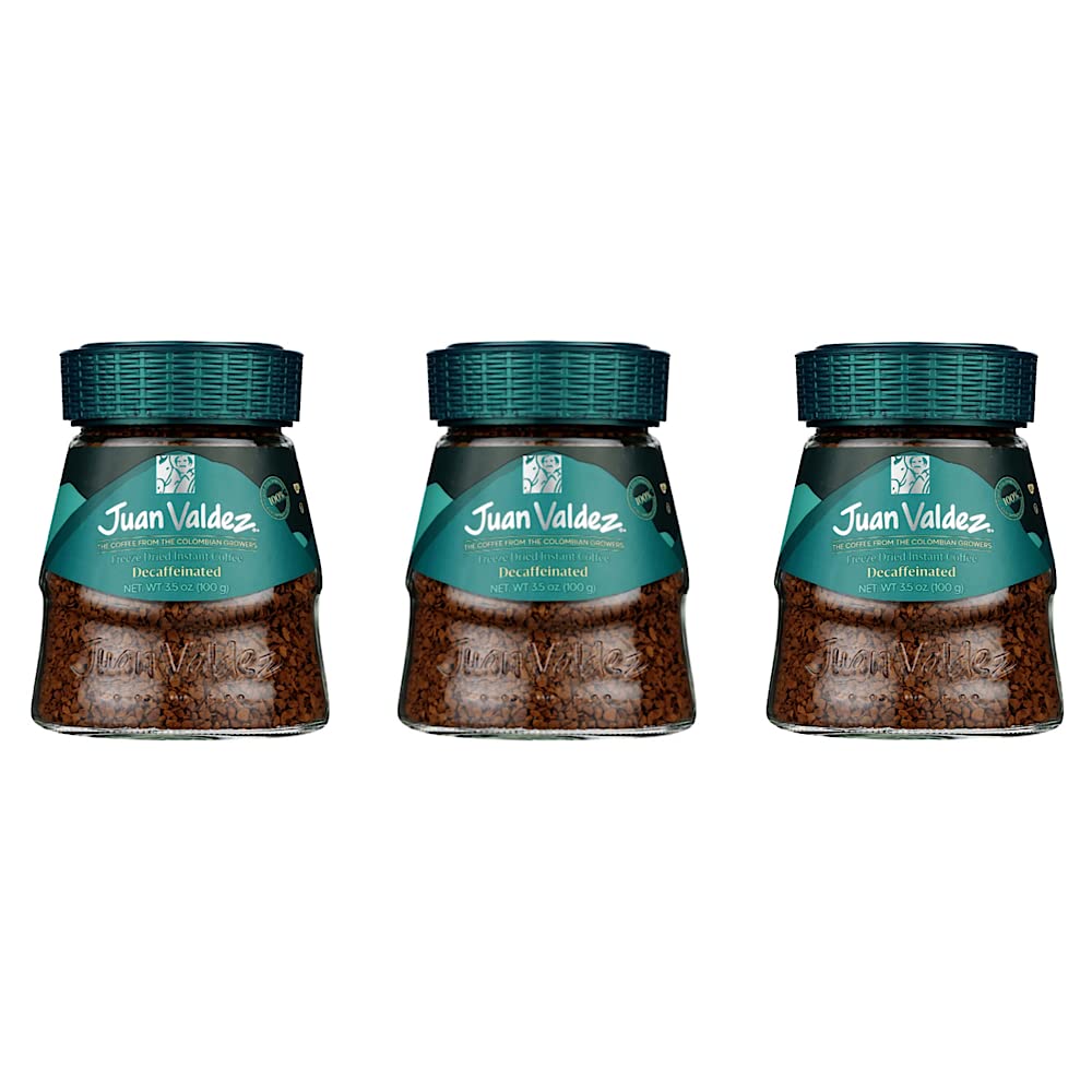 Juan Valdez Decaffeinated Freeze Dried Coffee, Classic Flavor 3.5 Oz - Premium Colombian Coffee (3 Pack)