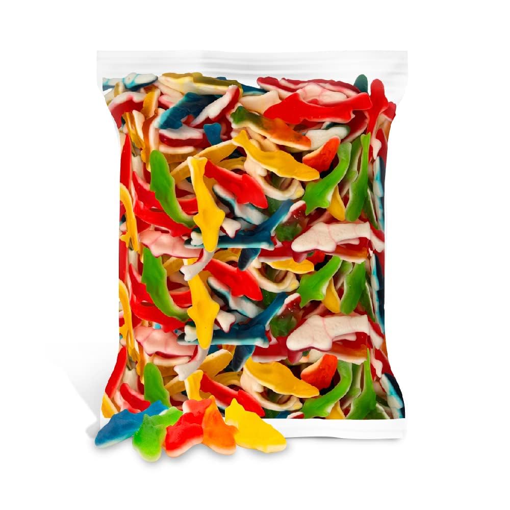 Gummy Sharks Candy | 1-Pound Bag | Assorted Flavors - Blue Raspberry, Lemon, Lime, Cherry