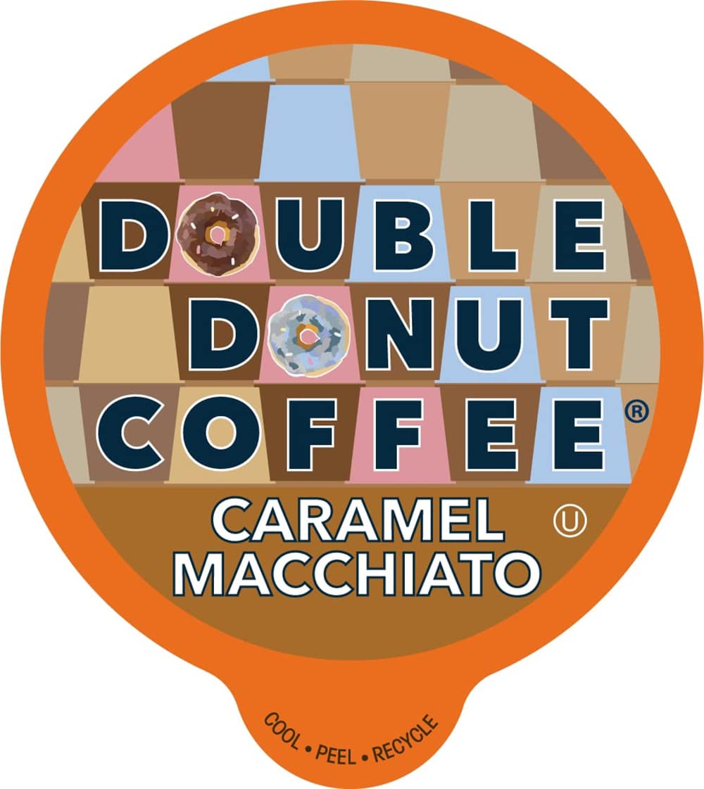 Double Donut Flavored Coffee Pods, Caramel Macchiato Coffee, Caramel Coffee For Keurig K Cups Machines, Medium Roast Coffee In R