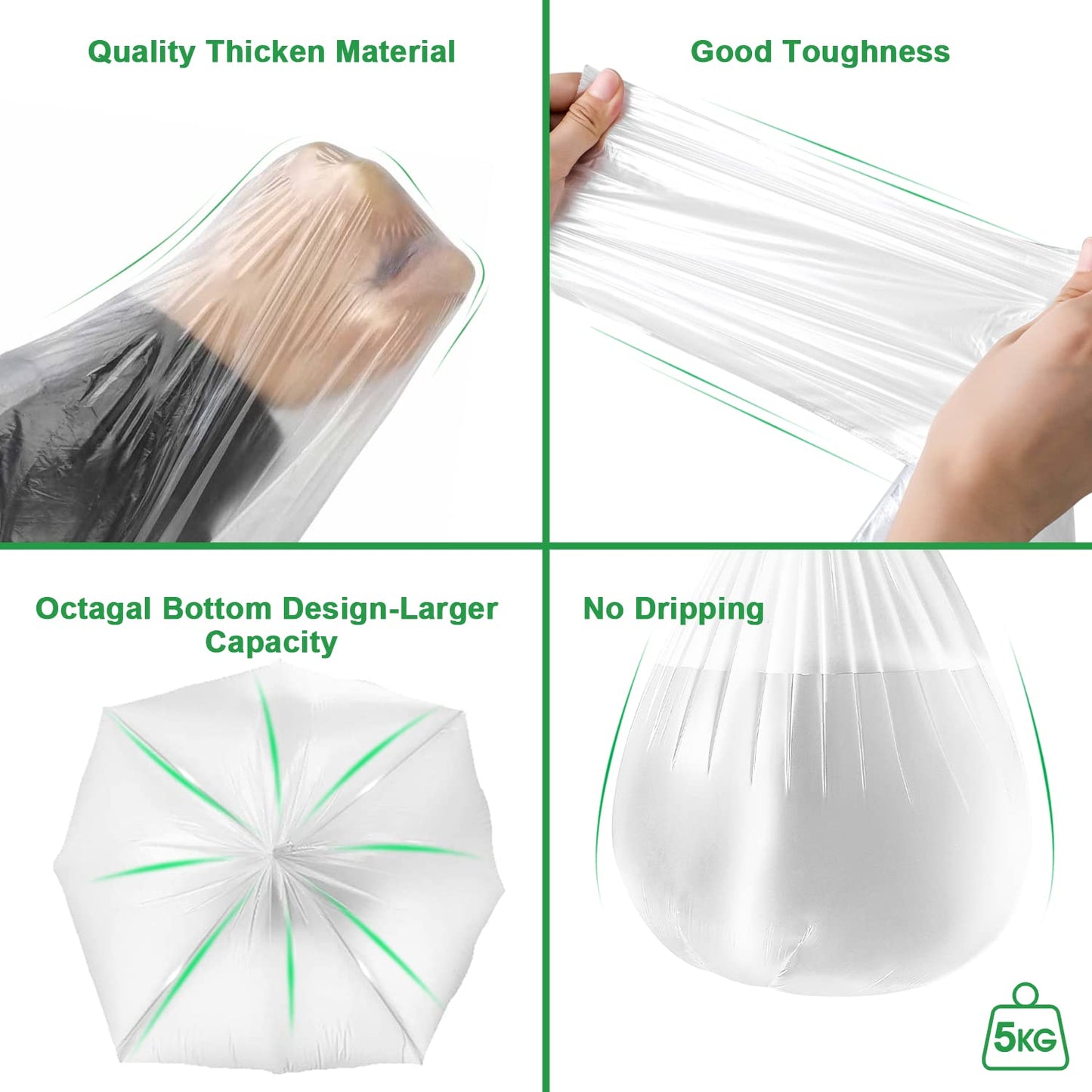 Waikas 8 Gallon Trash Bags, 50 Counts, 55 * 65Cm, 6.75G/Pcs,Unscented, Fit Medium Trash Can For Kitchen Bathroom Bedroom Office,