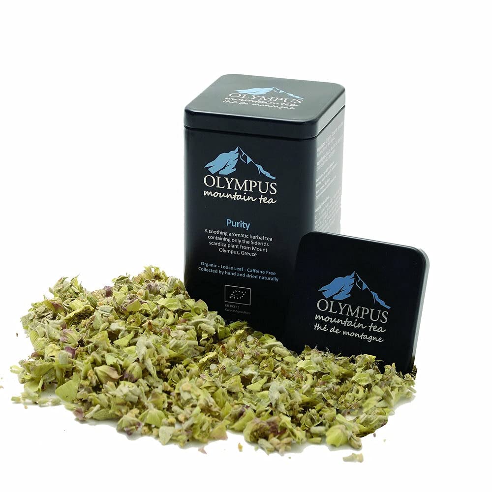 Hestia Foods Organic Greek Mountain Tea, Sideritis Scardica, 50g Metal Tin Box, Pack of 1
