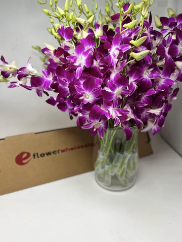 Fresh Cut Purple Orchid With Custom Printed Ribbon (30 Stems With Vase)