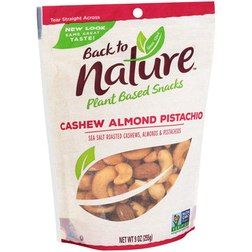 Back To Nature Premium Nut Mix - Cashew, Almond & Pistachio Blend, Dry Roasted With Sea Salt, Non-Gmo High Protein Snacks, 9 Ounce (Pack Of 9)