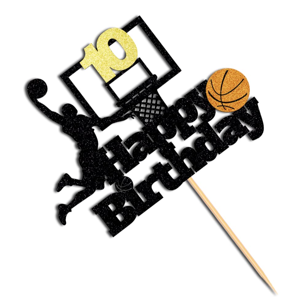 Basketball Happy 10Th Birthday Cake Topper-Basketball Themed Birthday Party Cake Decoration-10 Years Birthday Party Supplies (10