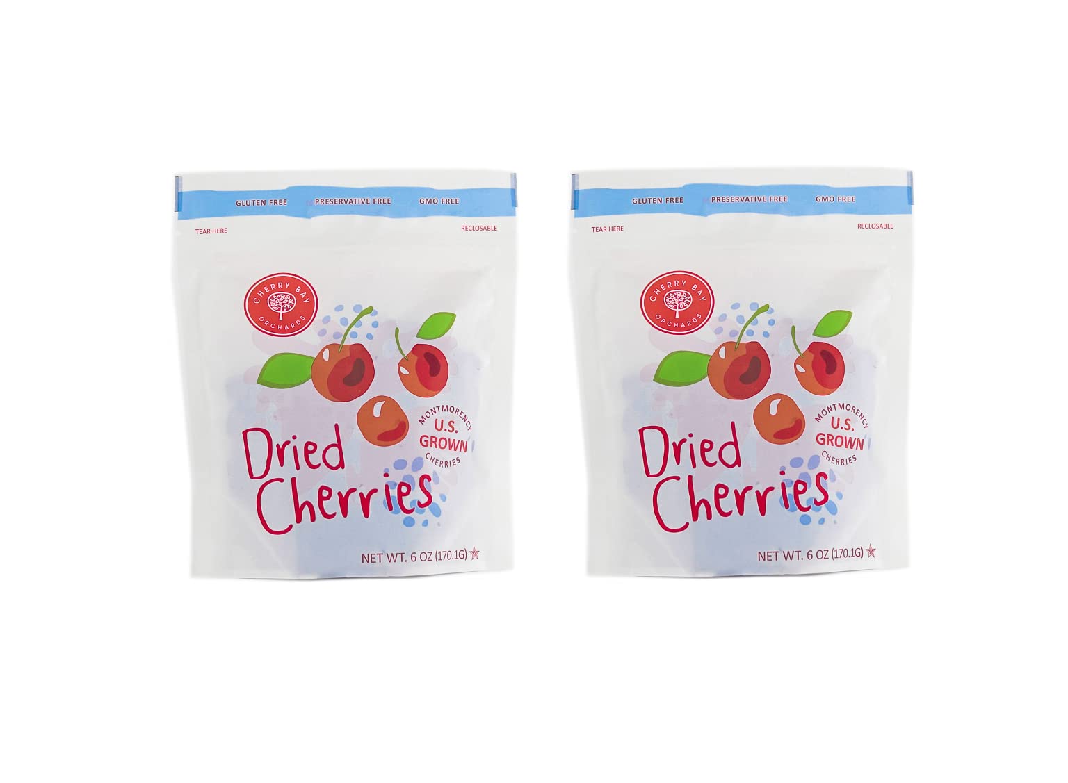 Cherry Bay Orchards - Dried Montmorency Tart Cherries - Pack of Two 6oz Bags (Total 12oz) - 100% Domestic, Natural, Kosher Certi