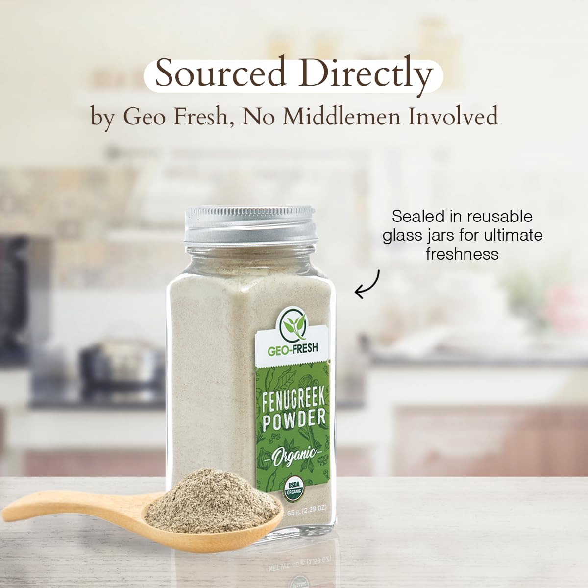 Geo-Fresh Organic Fenugreek Powder - 2.29 oz - Gluten-Free, Non-GMO, USDA Certified