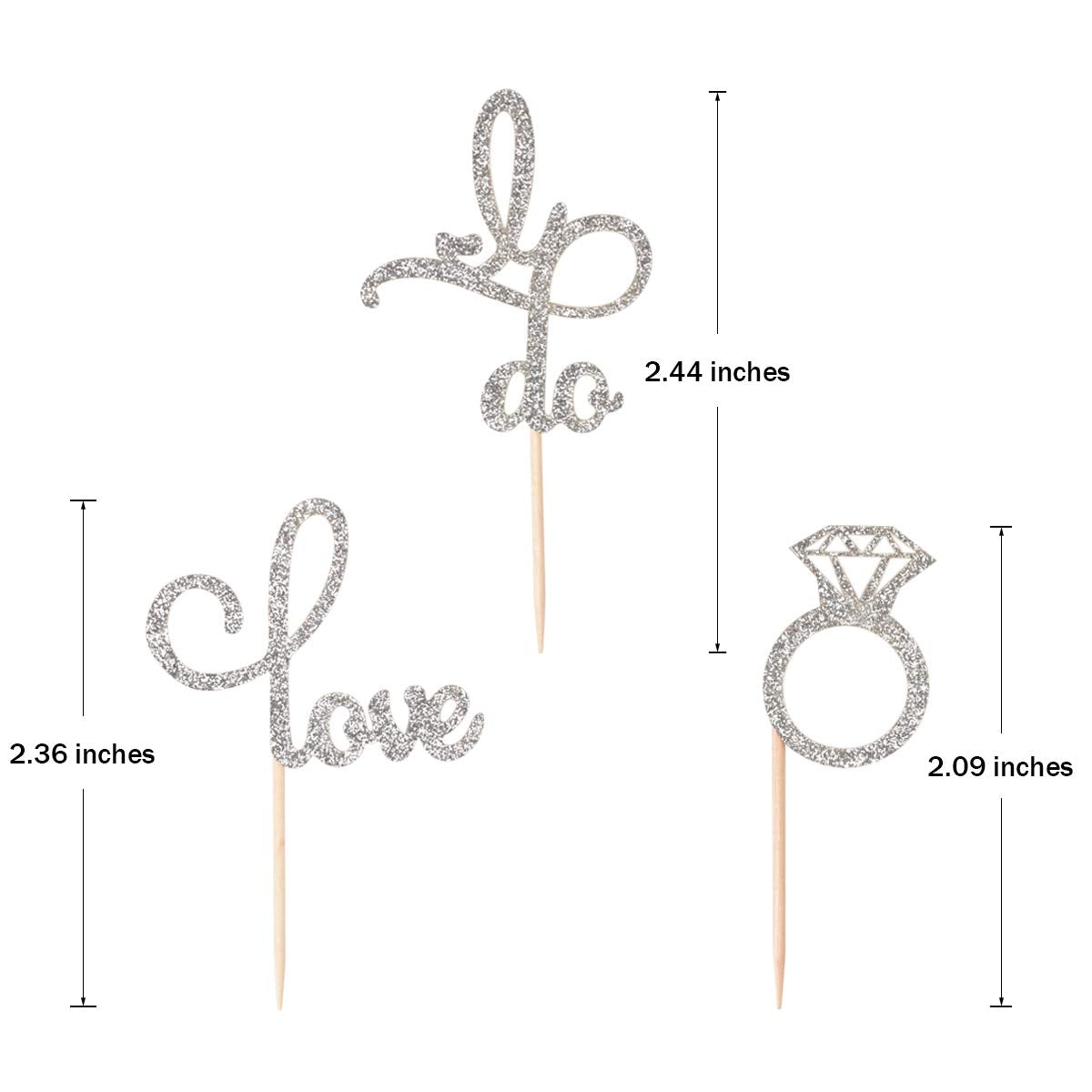 Donoter 48 Pcs Silver Glitter Diamond Ring Cupcake Toppers Love I Do Cake Picks For Wedding Engagement Party Decorations