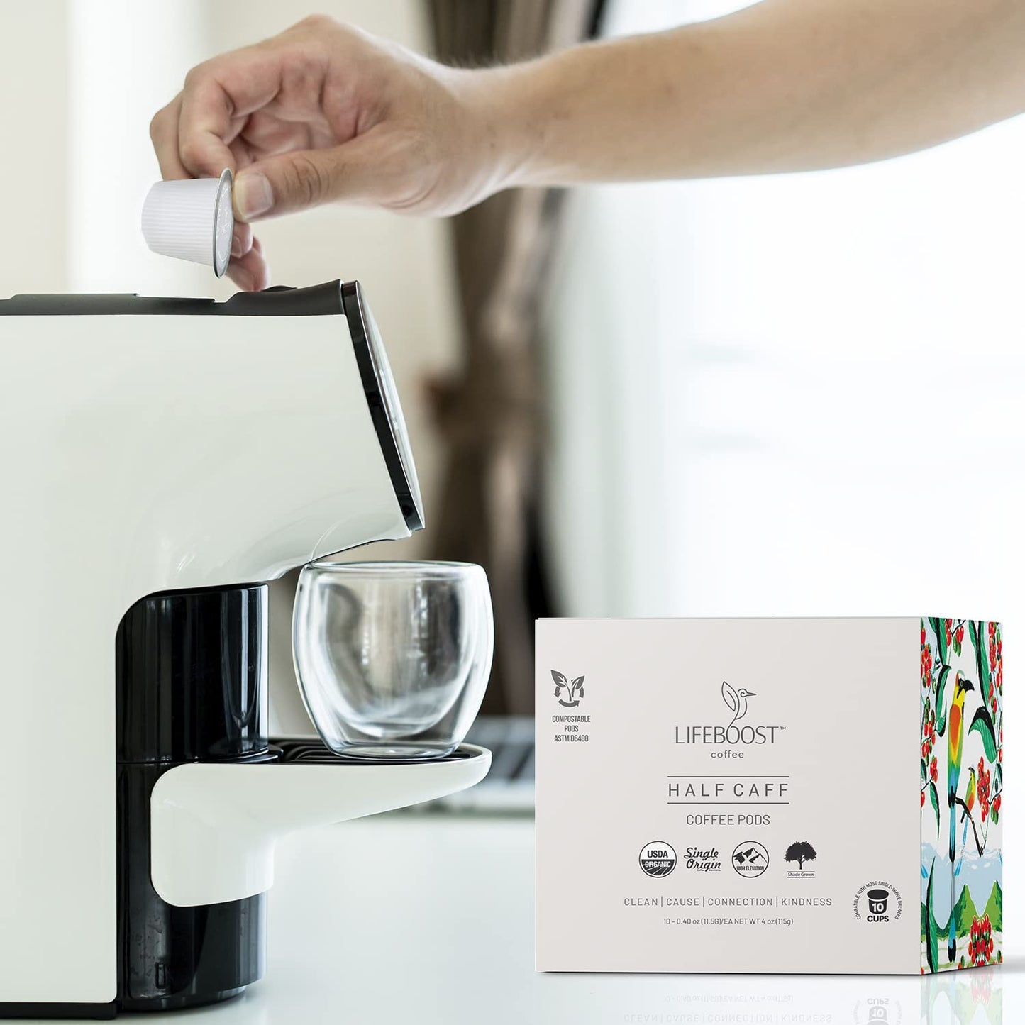 Lifeboost Half Caff Coffee K Cups - Low Acid Half Caff Coffee Pods - Single Origin Non-GMO Mold Free Pods Compatible with Keurig