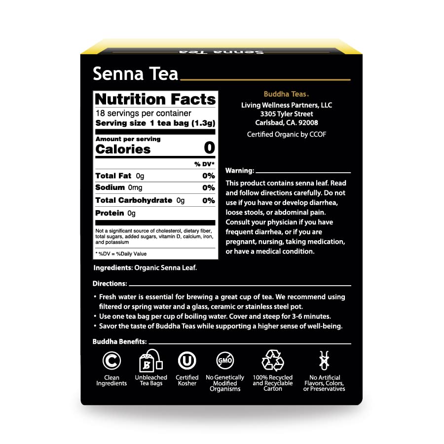 Buddha Teas Organic Senna Tea - Ou Kosher, Usda Organic, Ccof Organic, 18 Bleach-Free Tea Bags