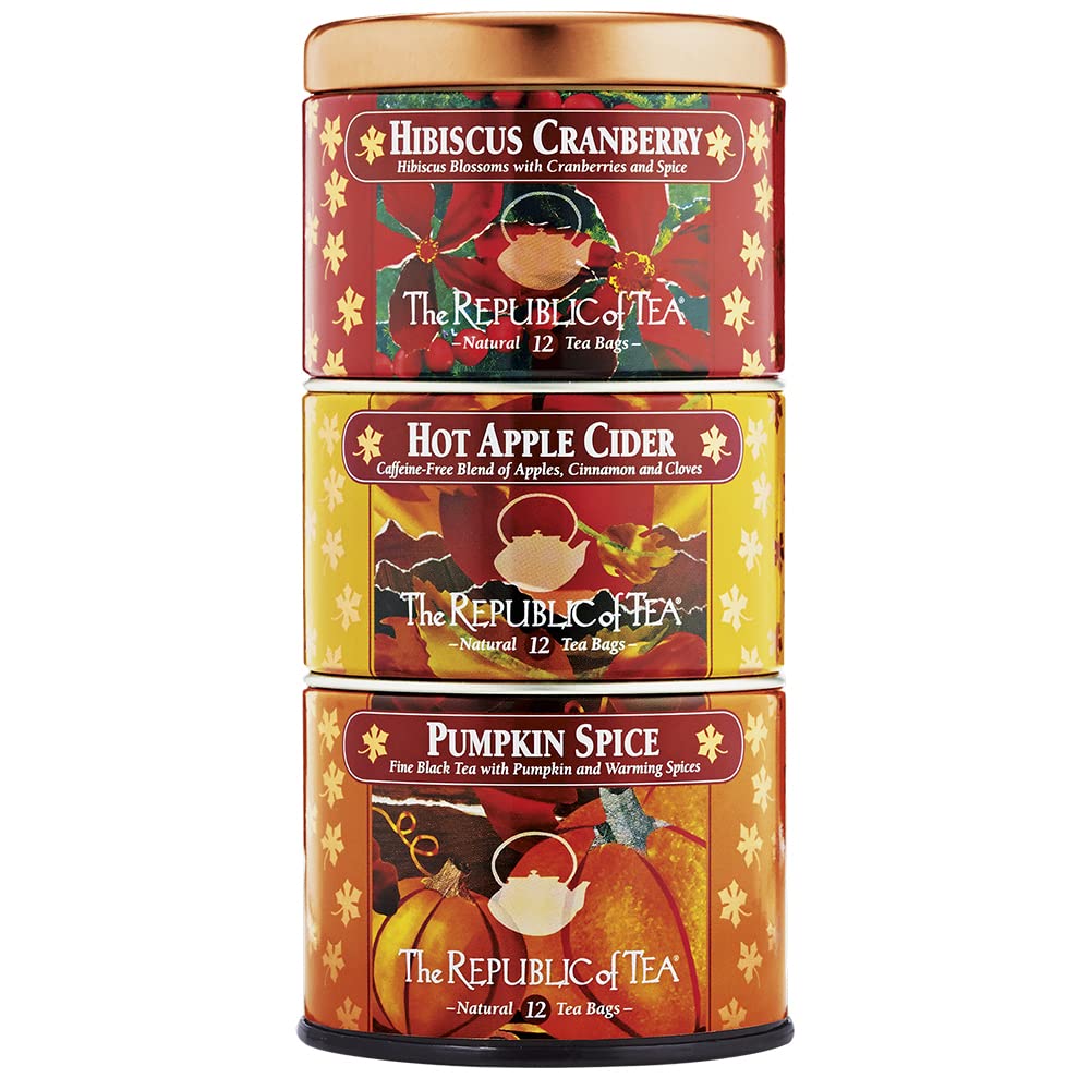 The Republic of Tea Harvest Stackable Tea Tin Autumn Assortment 36 Tea Bags 12 Count Pack of 3