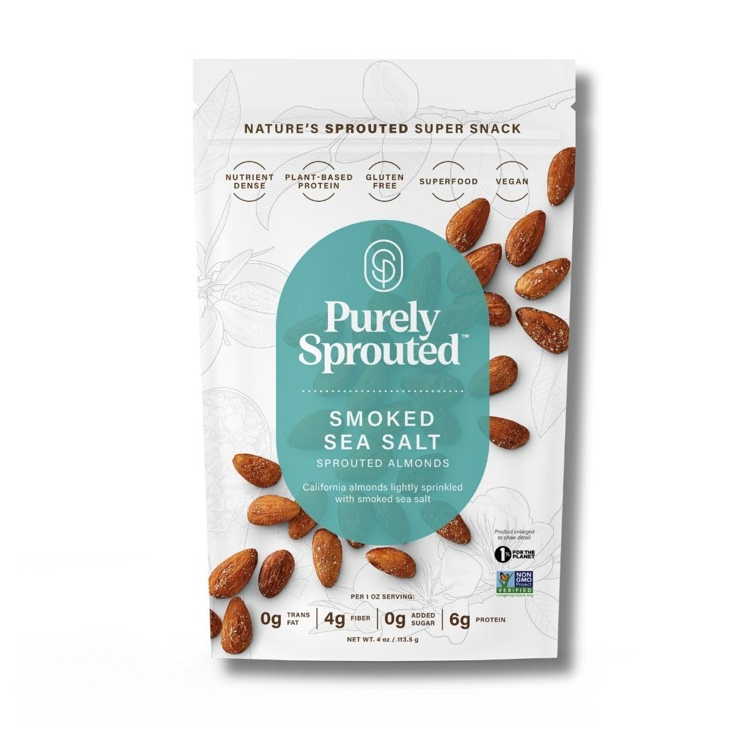 Purely Sprouted Smoked Sea Salt Almonds, Vegan & Gluten-Free, 4 oz Pack of 6