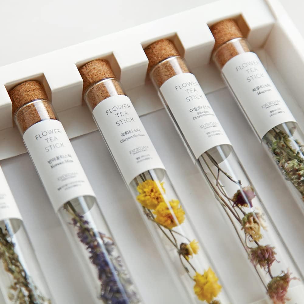 Kkokdam Fancy Korean Tea Gift Set – Enhanced Flower Tea Stick Variety Pack With Tray - 5 Loose Leaf Blooming Flower Teas