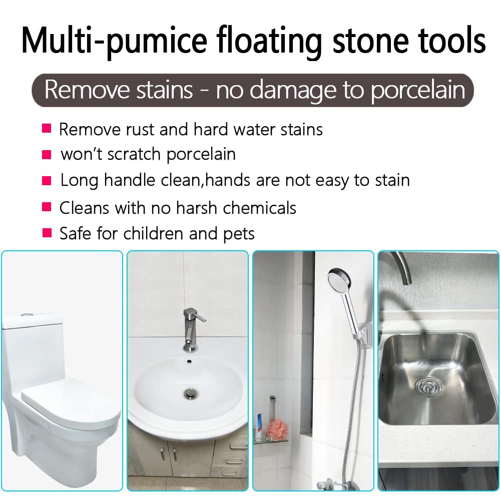 4Th Pumice Stone For Toilet Bowl Cleaning,Scouring Stick With Handle,Powerfully Away Limescale Stain,Hard Water Ring, Calcium Bu