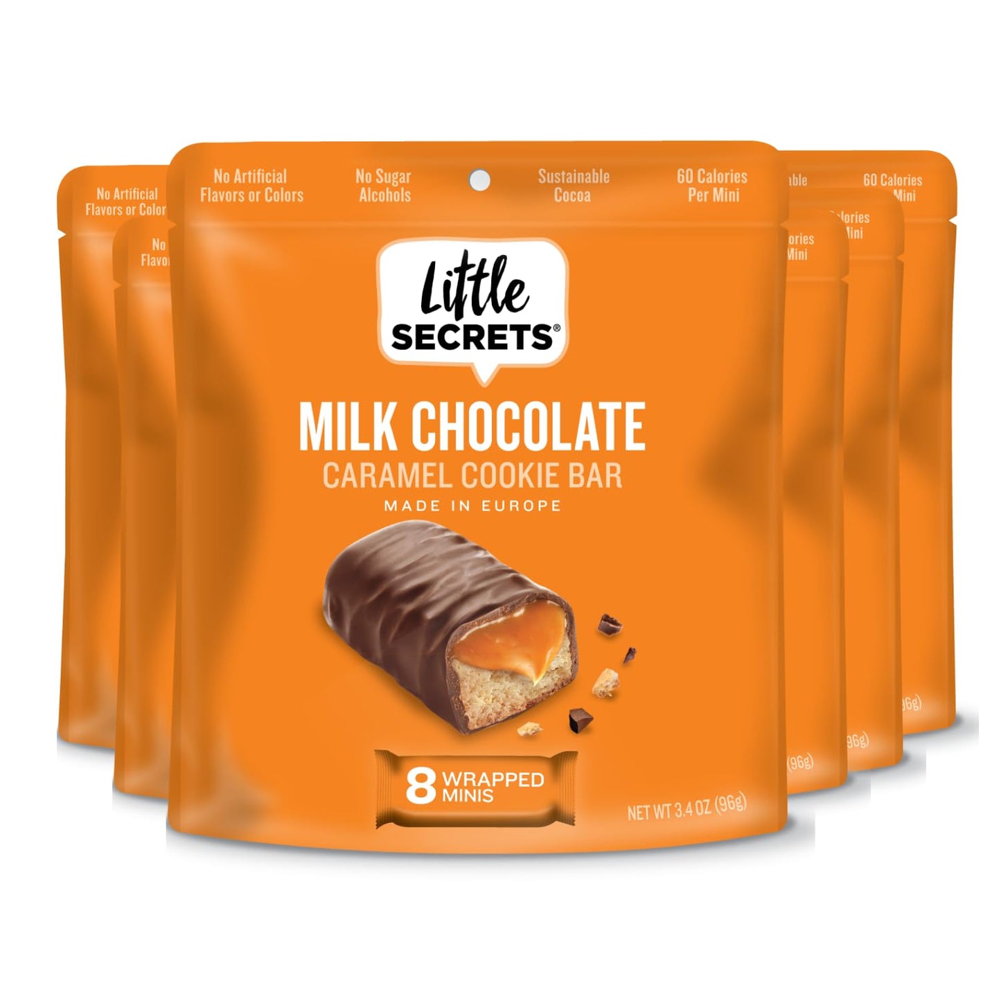 Little Secrets Milk Chocolate Caramel Cookie Bars | 48 Minis | Made in Europe | Nothing Artificial & No Sugar Alcohols | Sustain