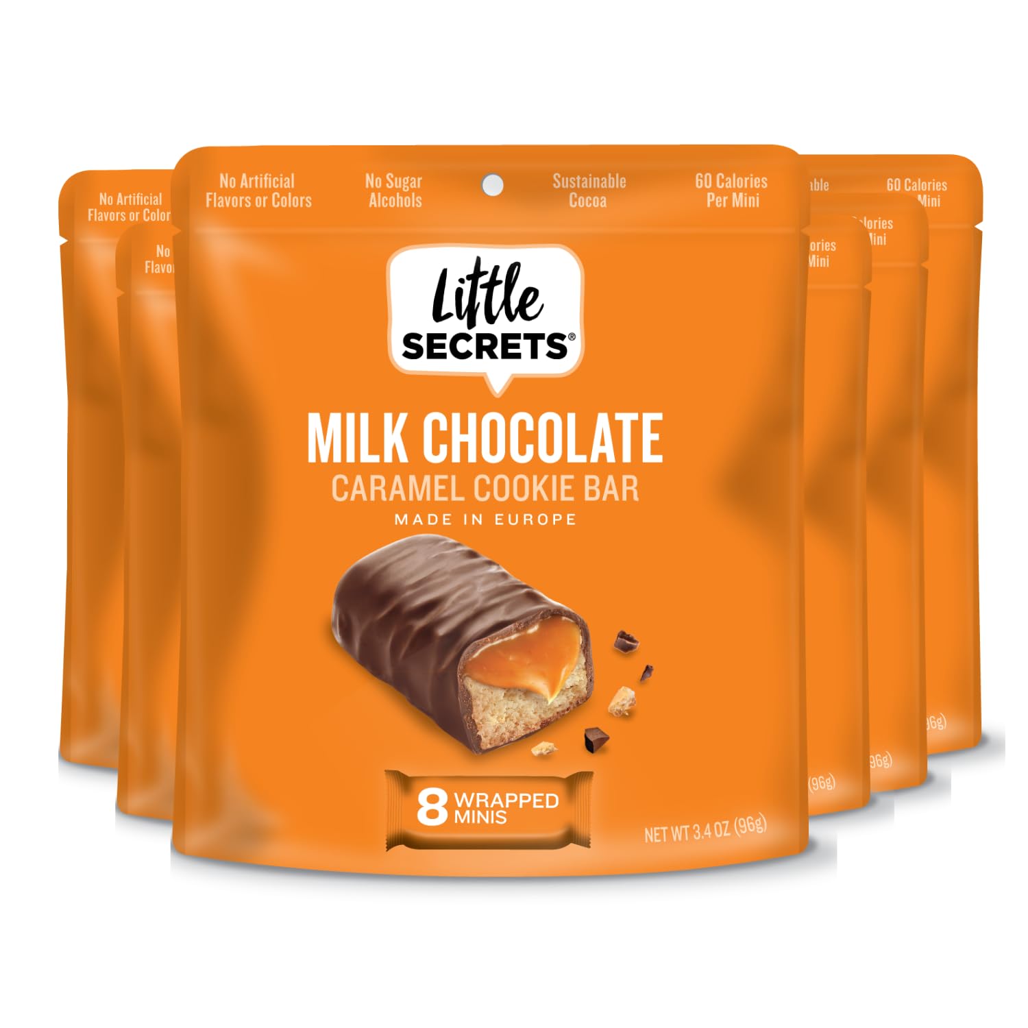 Little Secrets Milk Chocolate Caramel Cookie Bars | 48 Minis | Made in Europe | Nothing Artificial & No Sugar Alcohols | Sustain