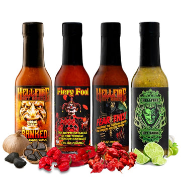 Hellfire Hot Sauce Hot Ones Gift Pack - Gourmet Hot Sauce Variety Pack With 4 Extreme Flavors Featured on Hot Ones TV Show (Four