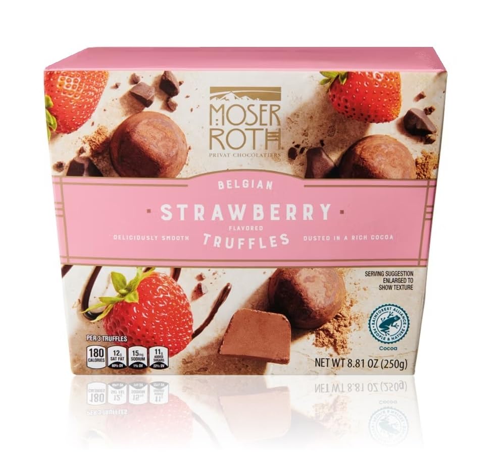 Moser Roth Belgian Cocoa Dusted Truffles, 8.81 oz (1 Box, Strawberry)