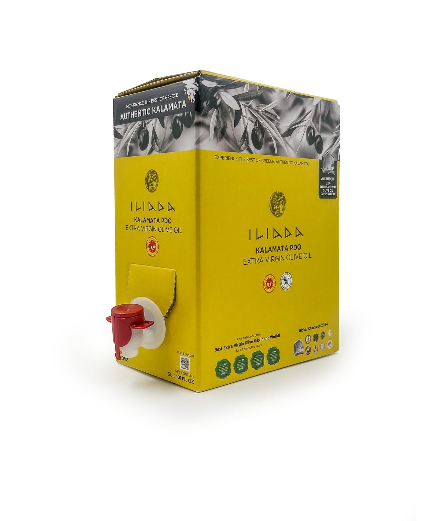 Iliada Kalamata PDO Extra Virgin Olive Oil, Monovarietal Koroneiki, 3L Bag in Box, Cold Pressed, Polyphenol Rich
