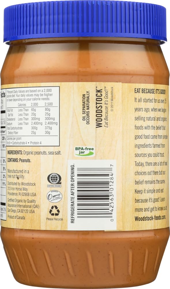 Woodstock Organic Smooth Peanut Butter, Salt Added, 35 Oz