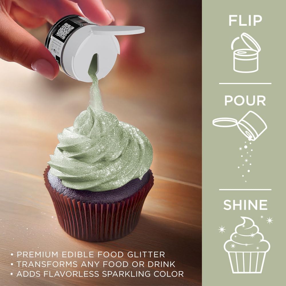 Bakell - Soft Olive Green Tinker Dust (5G, 1X Jar) Edible Glitter For Food, Desserts, And Beverages!